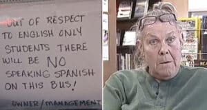 Diane Crawford school bus driver fired over 'Only English' speaking sign.