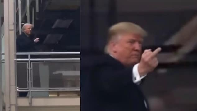 Donald Trump gives heckling Ford auto worker the bird after accusing him of being a 'pedo protector.'