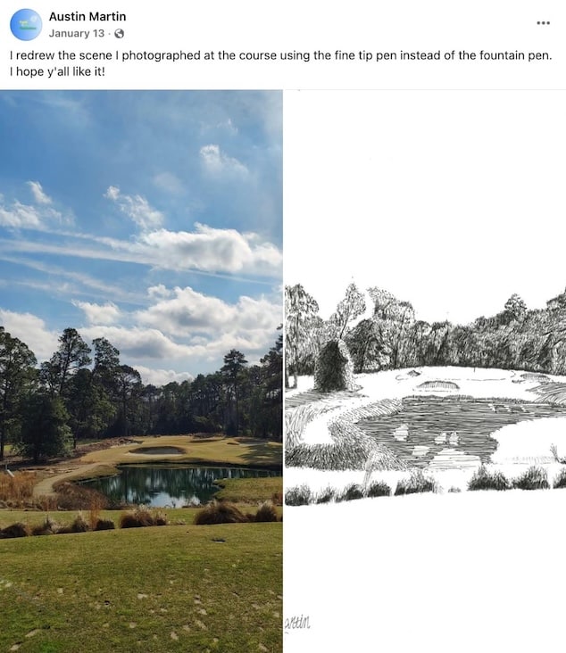 Austin Tucker Martin social media showed him drawing pictures of golf courses in North Carolina
