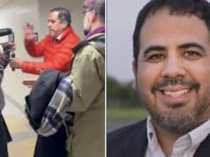 Luke Perez Ohio State University (OSU) professor placed on leave attacking and wrestling camera man during interview with former OSU president, E. Gordon Gee.